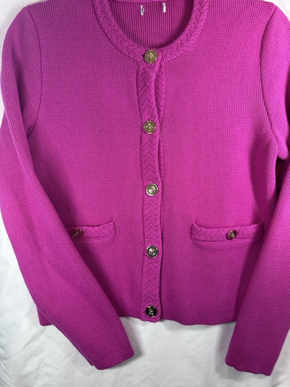 J.Crew Factory Lady Jacket Cardigan Sweater S Pink Cotton Gold Buttons